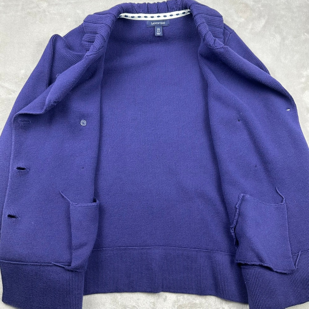 Lands End Blue Anchor Button Double Breasted Knit Peacoat Cardigan XS - Picture 11 of 16